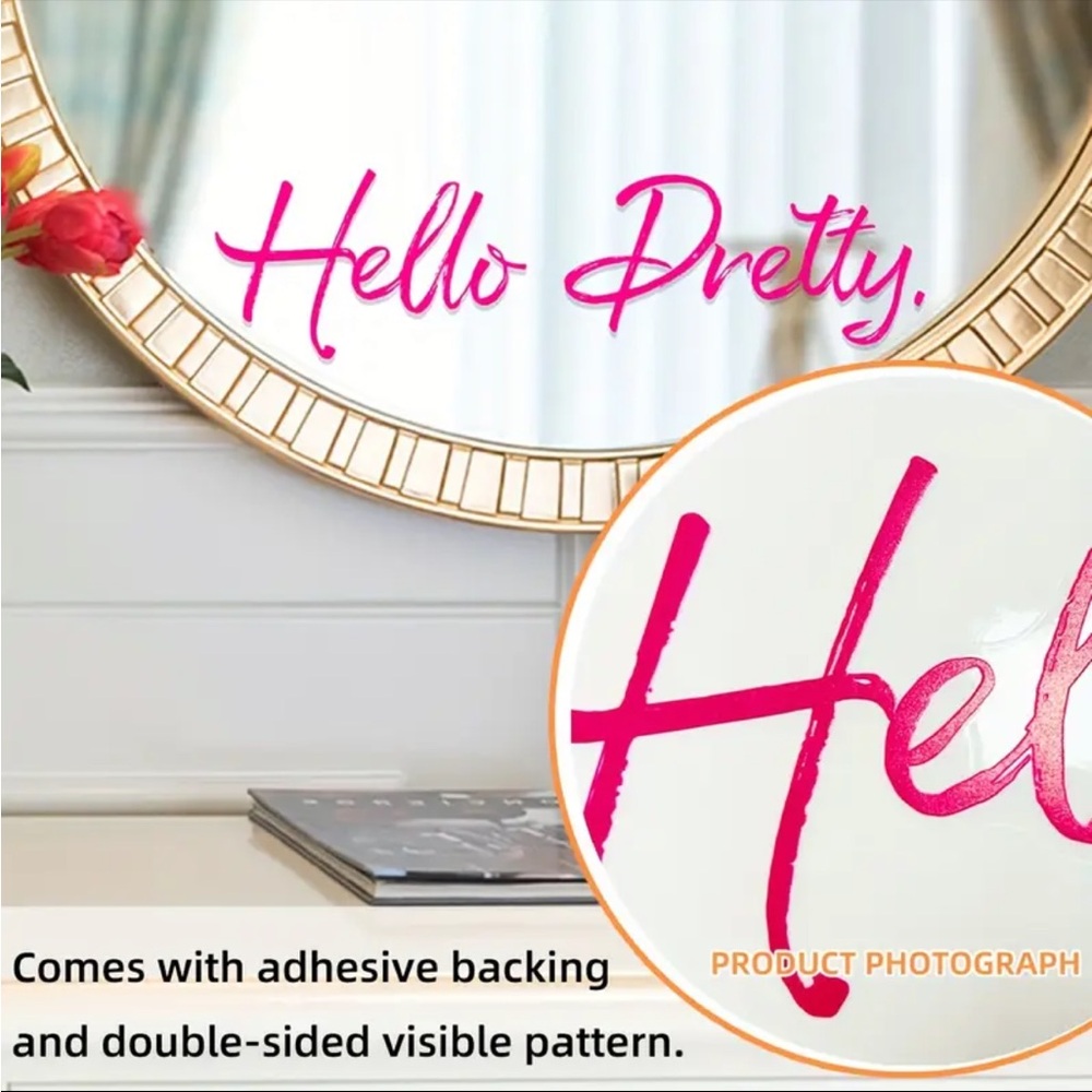 Pink “Hello Pretty” Wall Decal Removable Vinyl Script Lettering NWT - Picture 5 of 5